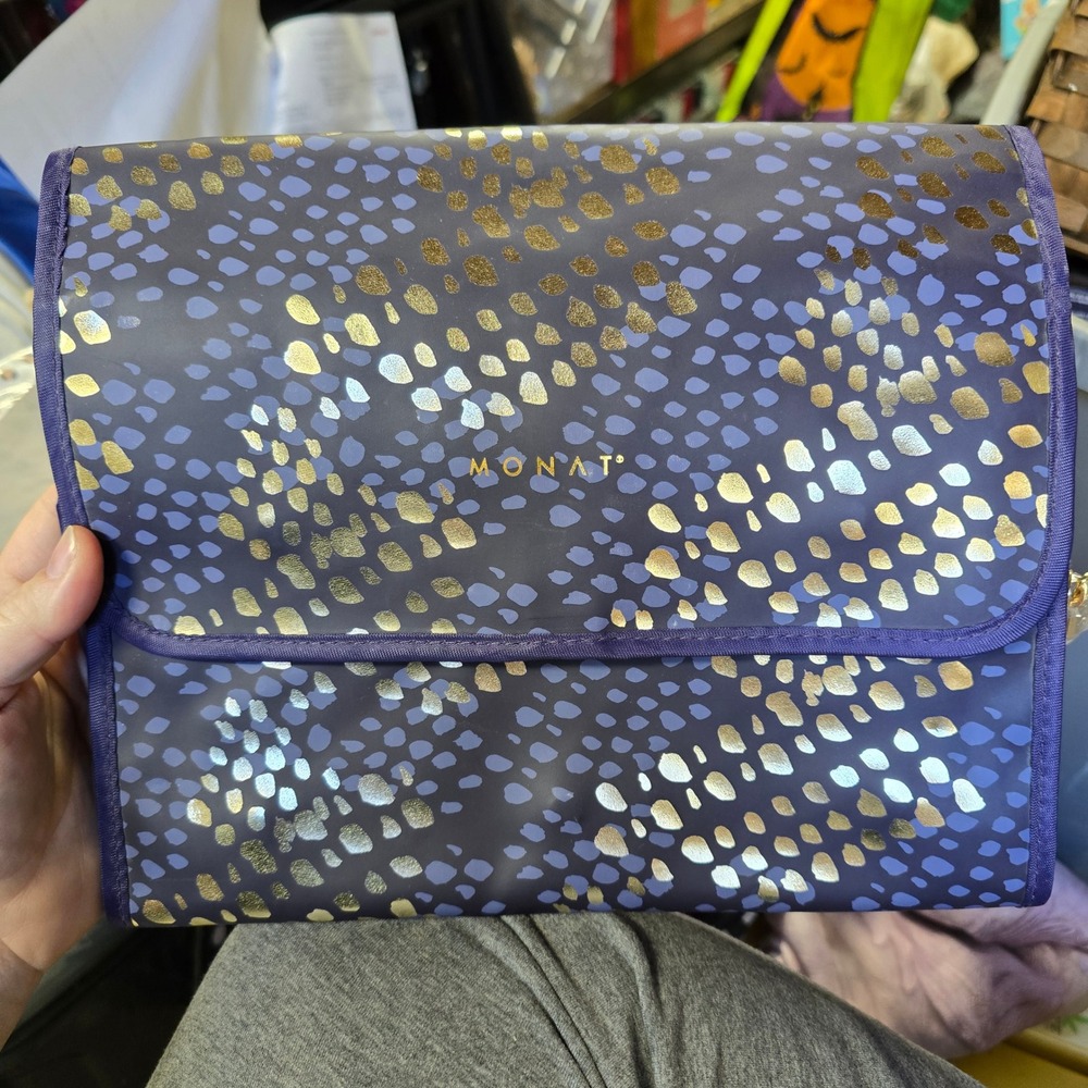 Monat Hanging Toiletry Bag Purple Gold Metallic Animal Print Travel Organizer